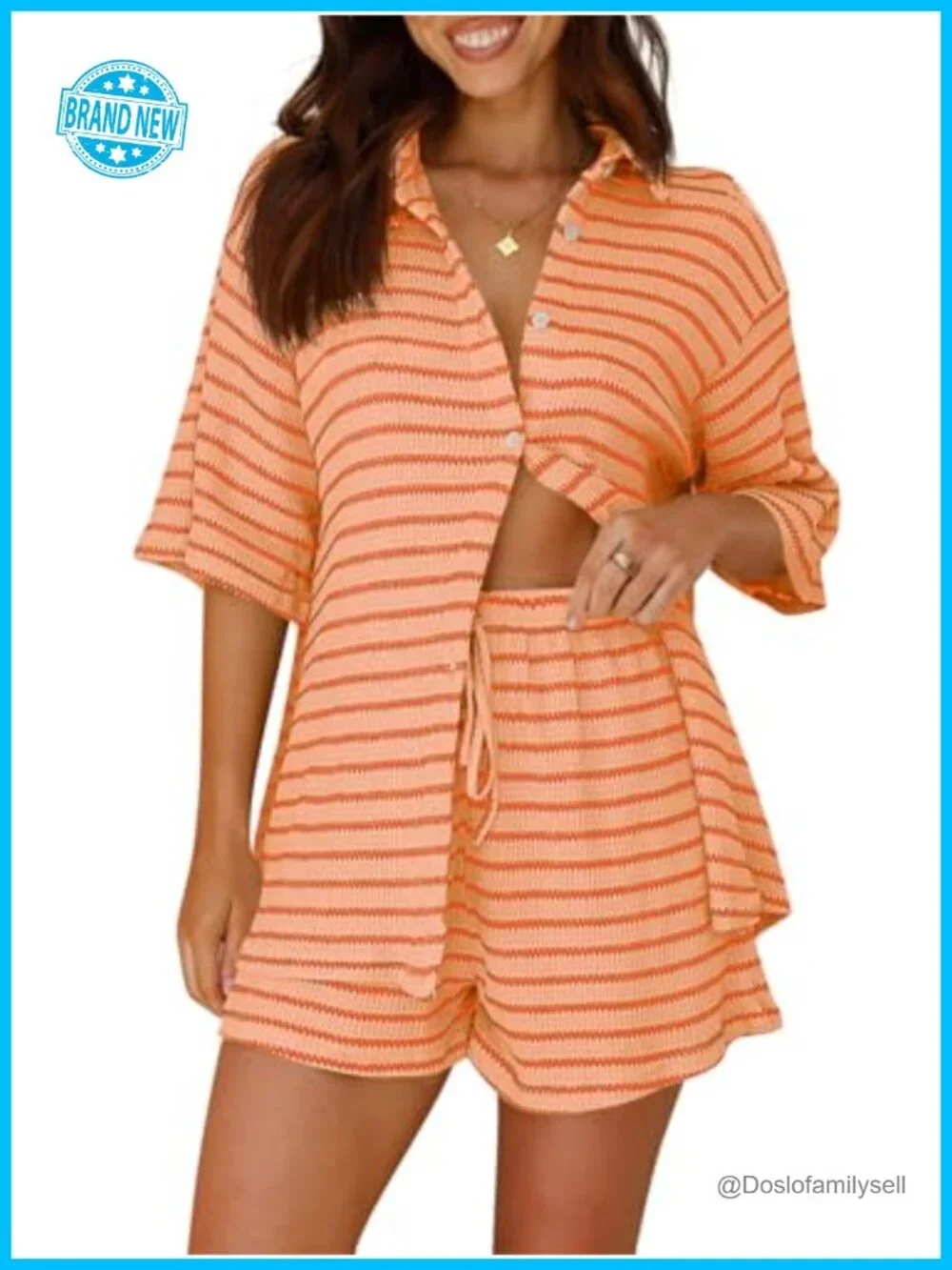 Waffle Knit Button Down Shirt and Shorts Pajama Lounge Set